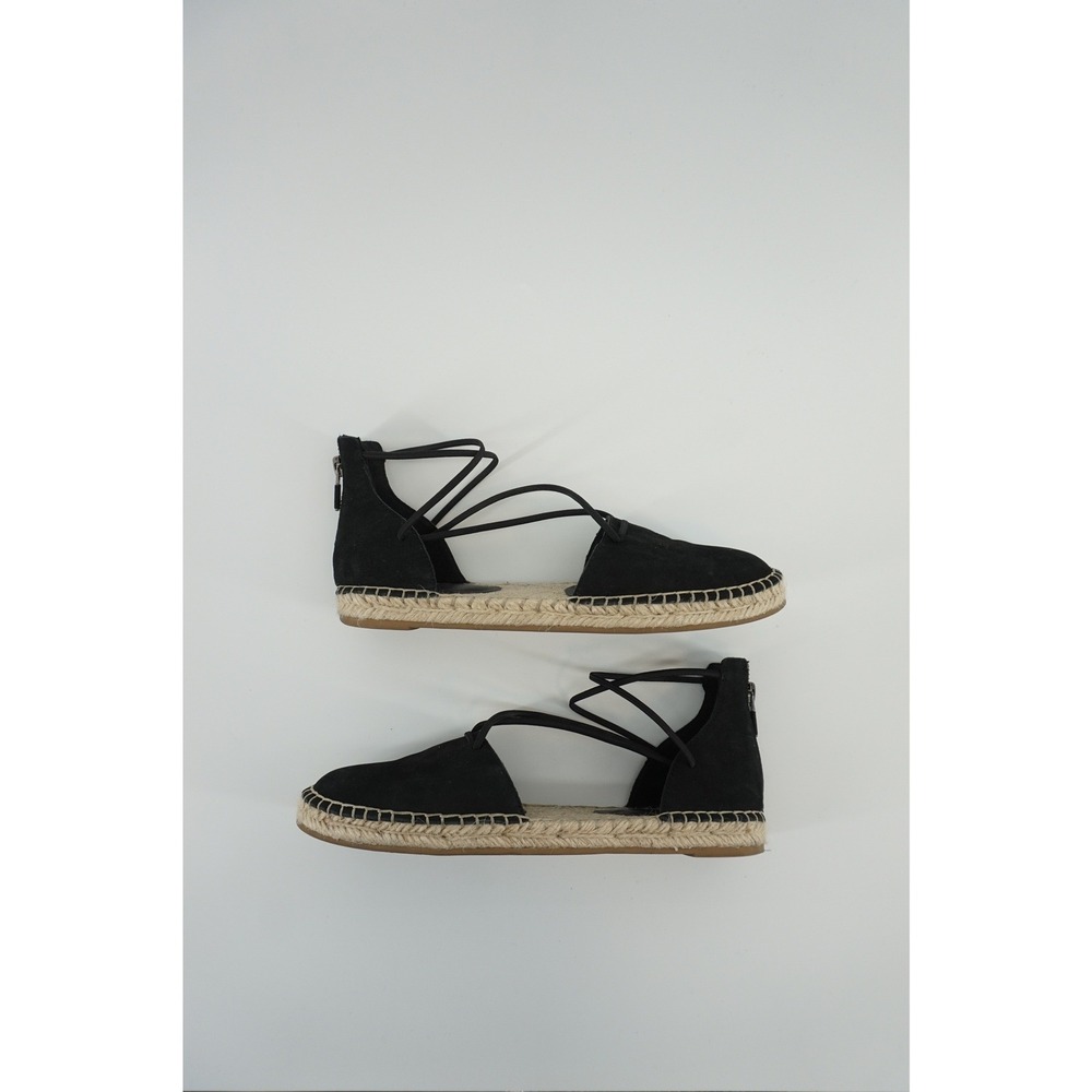 Eileen Fisher Lace Leather Espadrille Flats Minimalist Suede Ankle Tie Black 8.5